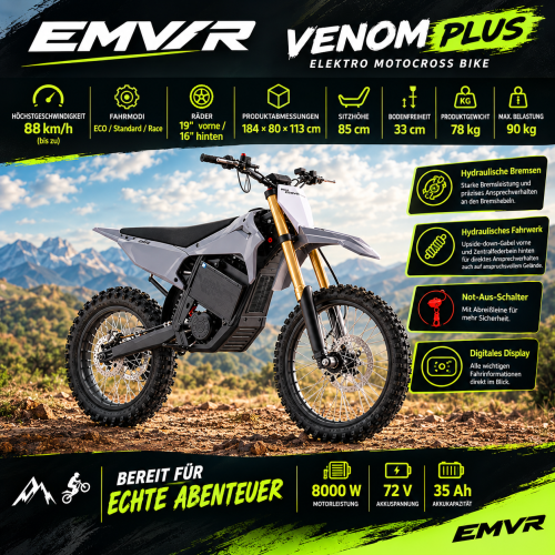 E-Cross Bike Venom Plus 8000W 72V 35Ah 19-16"